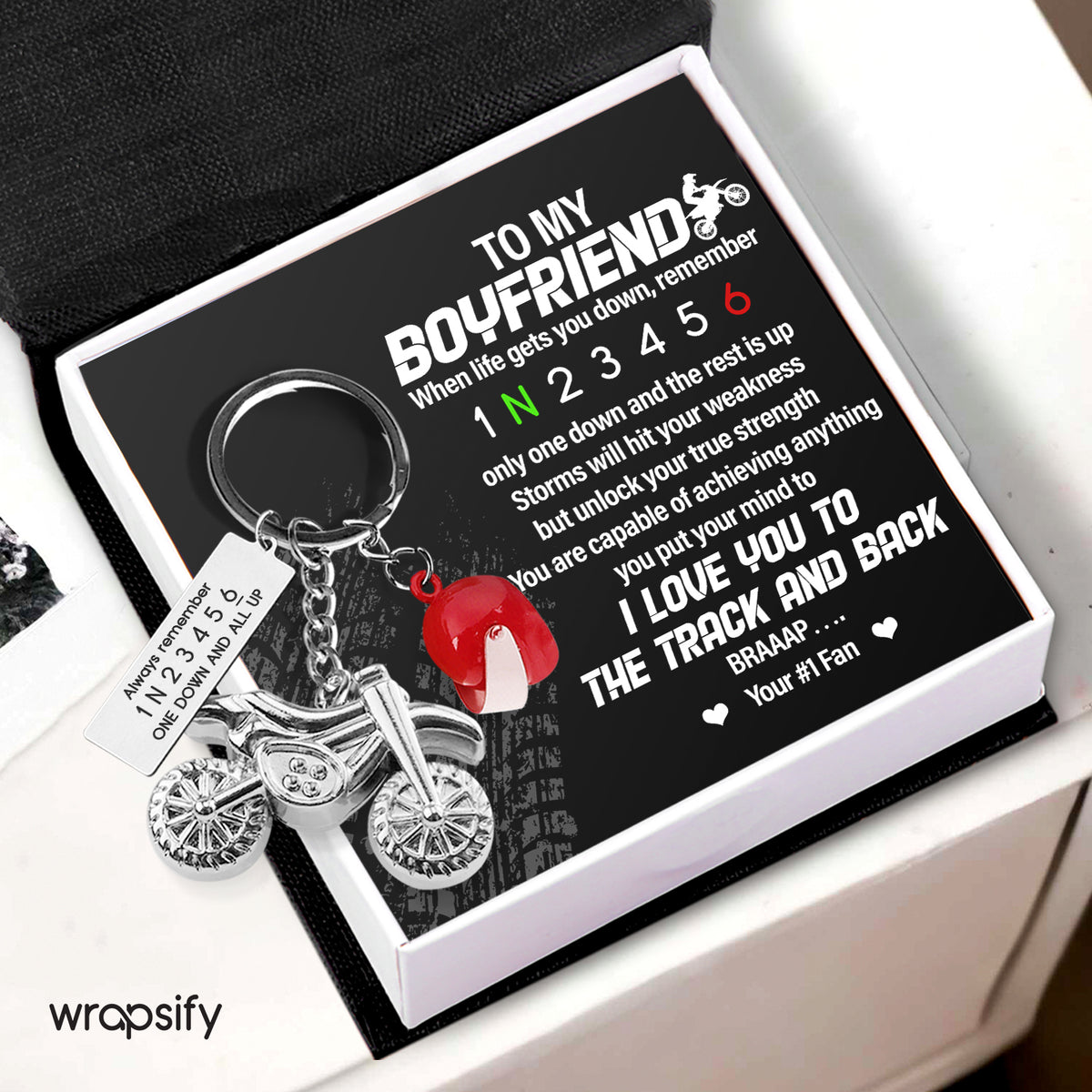 Dirt Bike Helmet Keychain - Biker - To My Boyfriend - I Love You To The Track & Back - Gkey12007