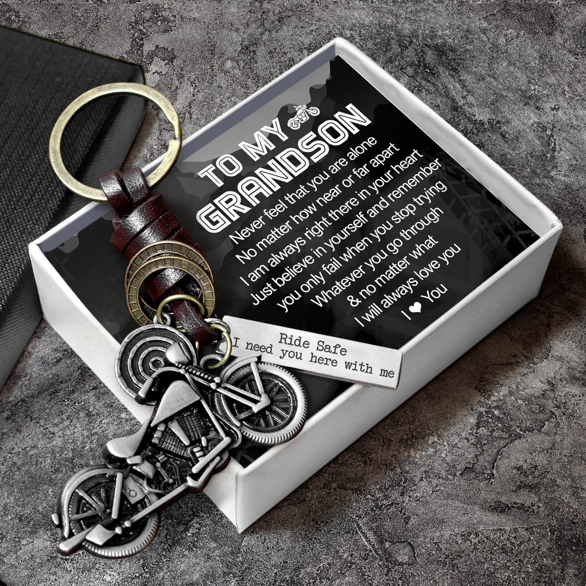 Motorcycle Keychain - Biker - To My Grandson - I Will Always Love You - Gkx22002