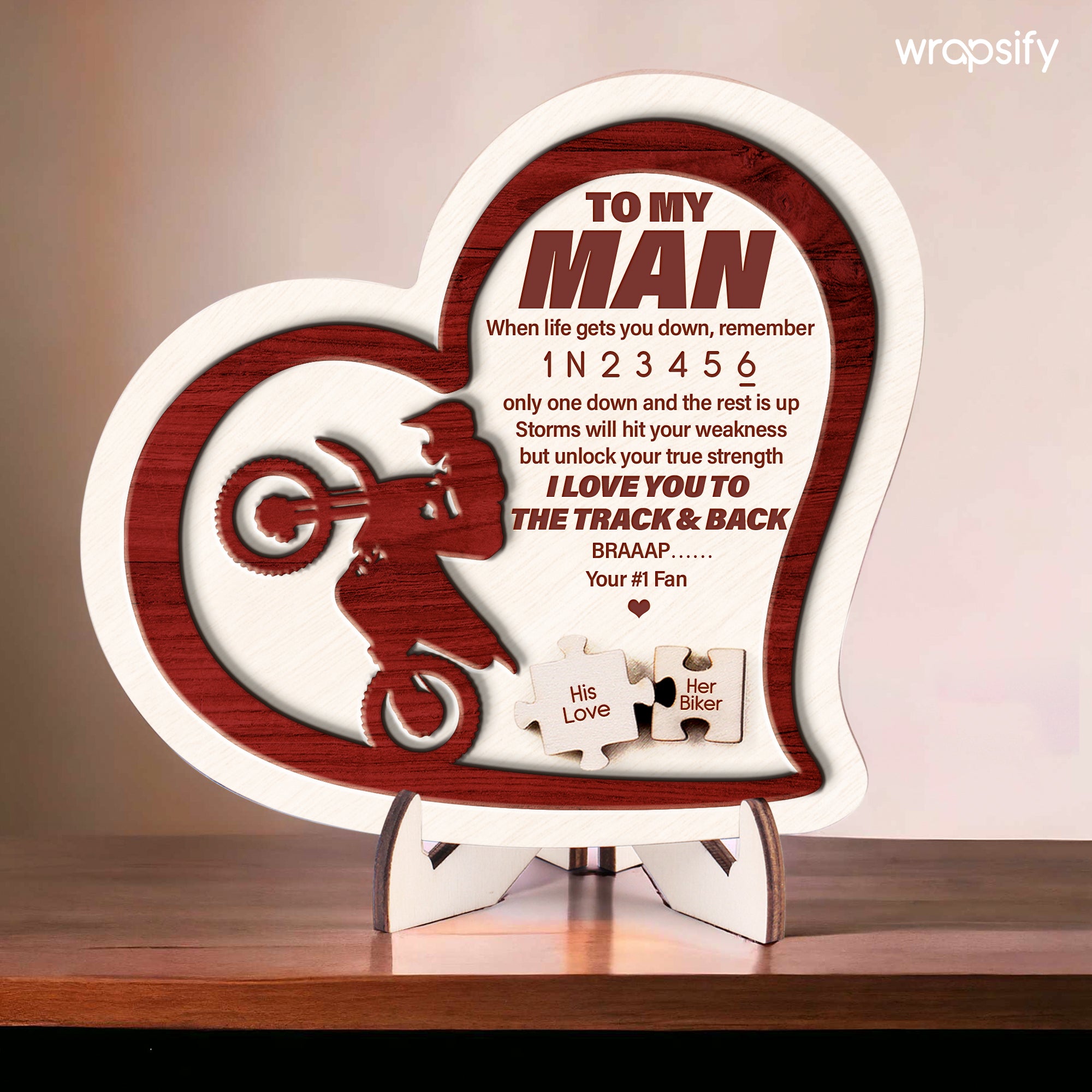 Wooden Dirt Bike Sign - Biker - To My Man - Only One Down And The Rest Is Up - Gan26011