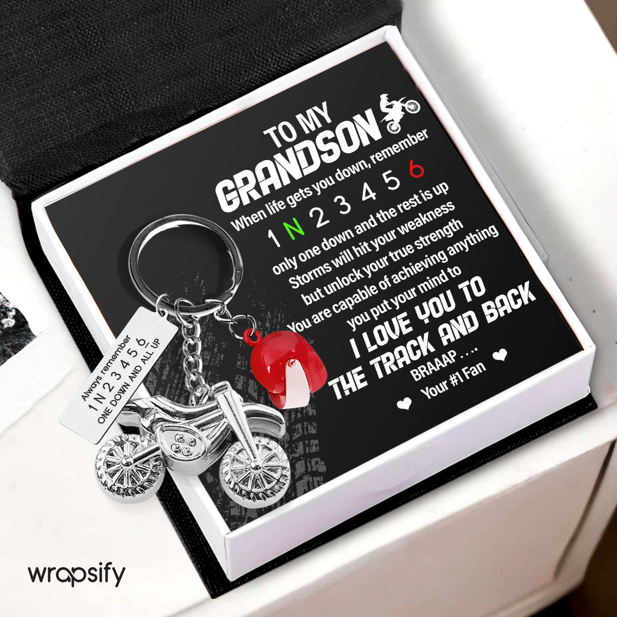 Dirt Bike Helmet Keychain - Biker - To My Grandson - I Love You To The Track & Back - Gkey22001