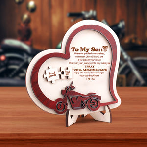 Wooden Motorcycle Heart Sign - Biker - To My Son - Enjoy The Ride And Never Forget Your Way Back Home - Gan16002
