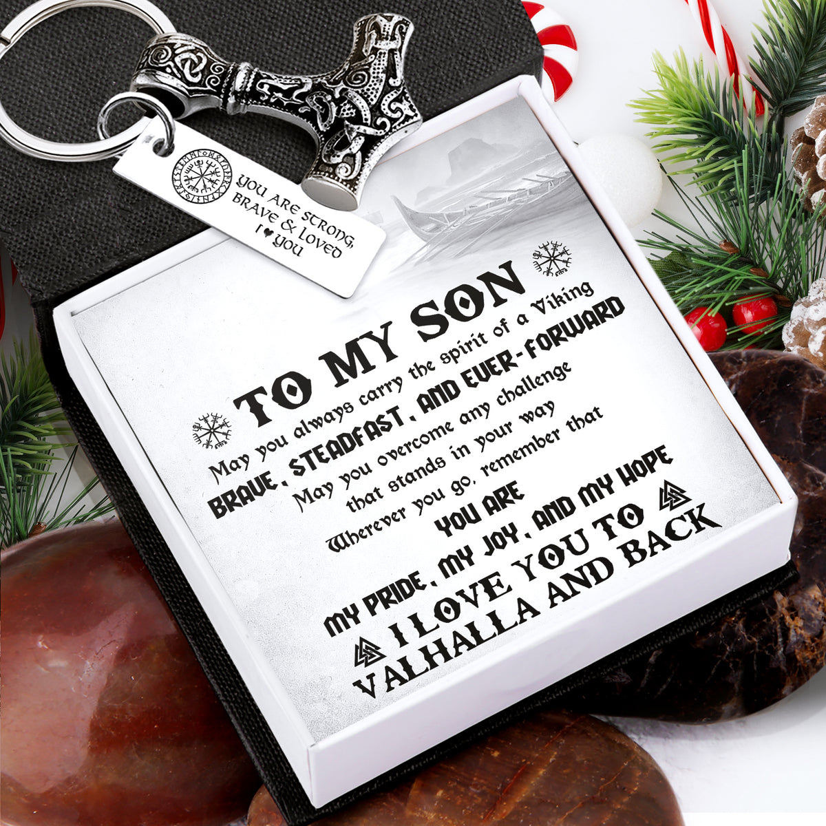 Viking Thor Keychain - Viking - To My Son - Brave, Steadfast, And Ever-Forward - Gkbv16005