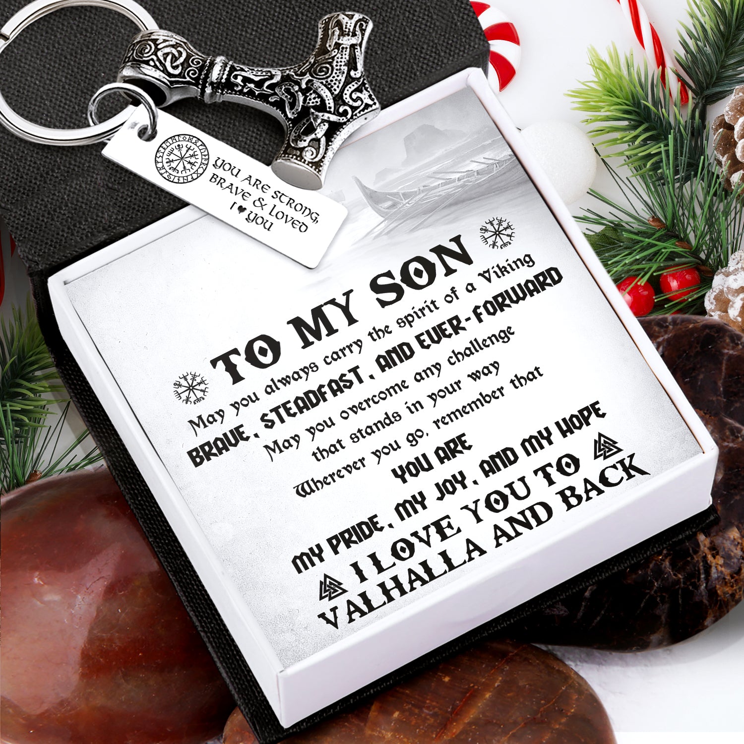 Viking Thor Keychain - Viking - To My Son - Brave, Steadfast, And Ever-Forward - Gkbv16005