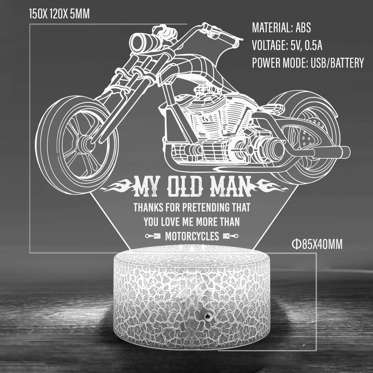 3D Led Light - Biker - To My Old Man - Thanks For Pretending That You Love Me More Than Motorcycles - Glca26013