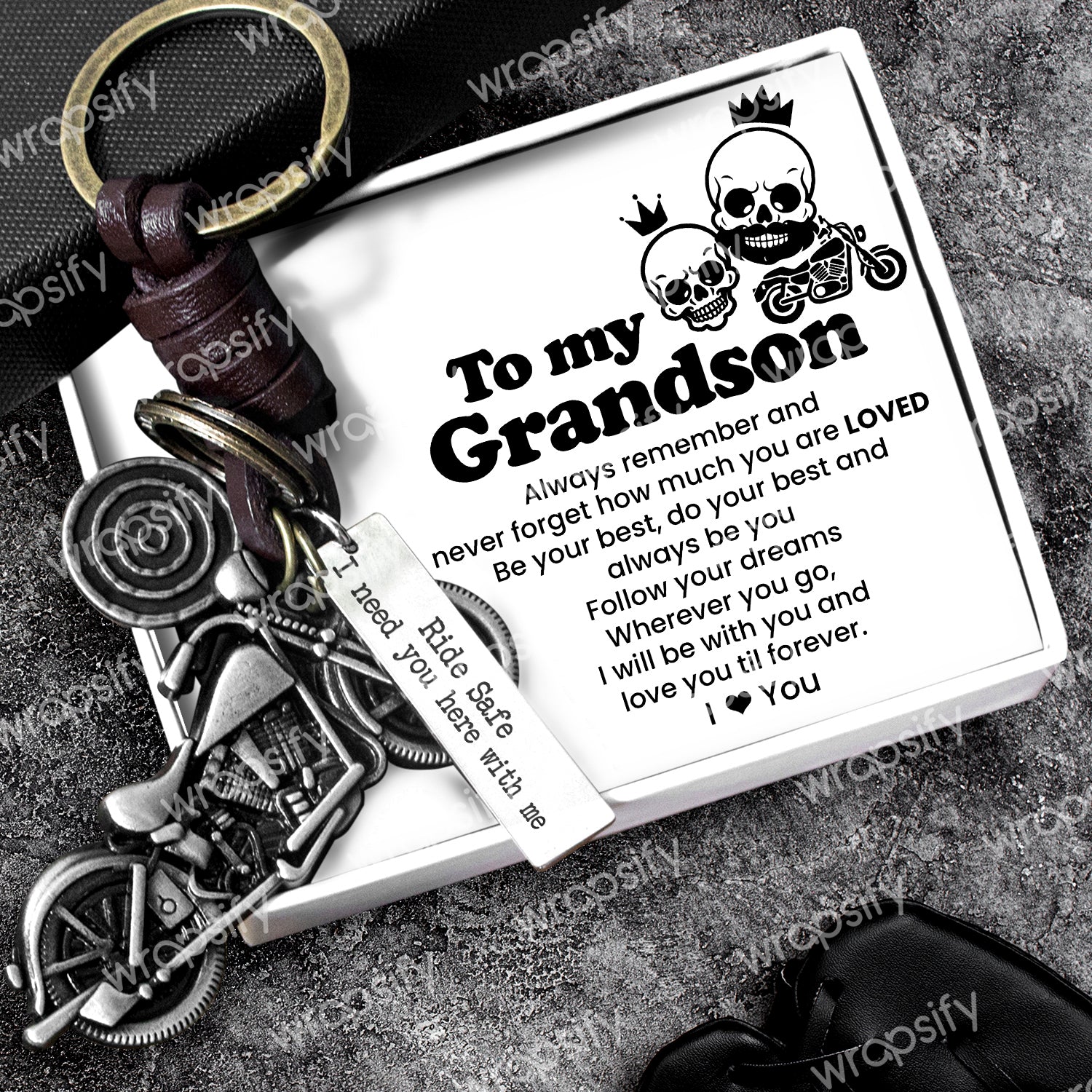 Motorcycle Keychain - Biker - To My Grandson - Ride Safe I Need You Here With Me - Gkx22003