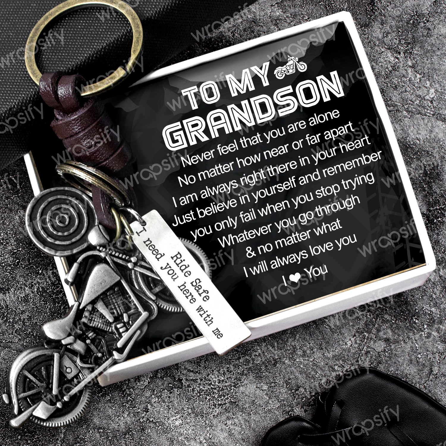 Motorcycle Keychain - Biker - To My Grandson - I Will Always Love You - Gkx22002
