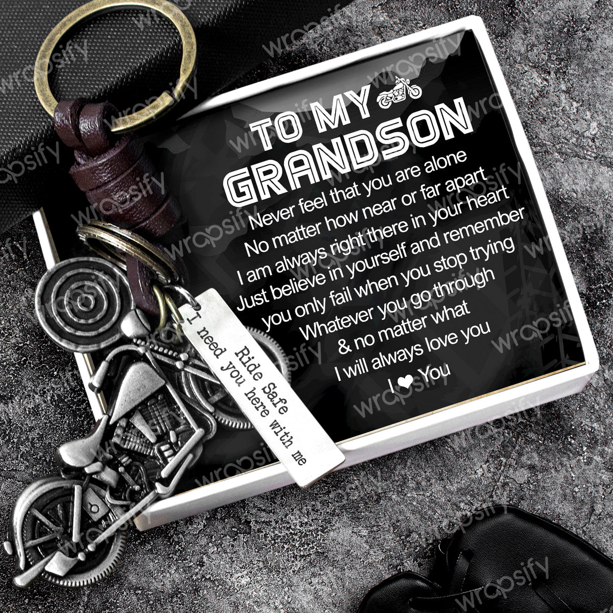 Motorcycle Keychain - Biker - To My Grandson - I Will Always Love You - Gkx22002