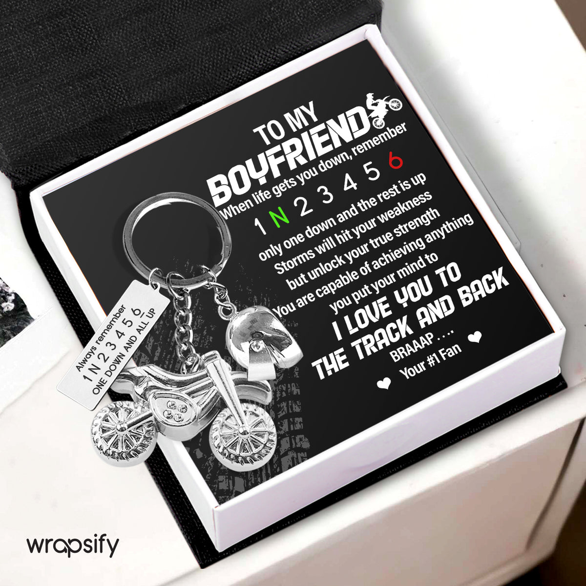 Dirt Bike Helmet Keychain - Biker - To My Boyfriend - I Love You To The Track & Back - Gkey12007