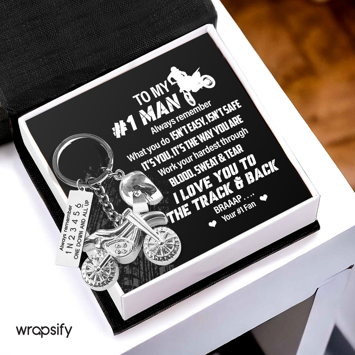 Dirt Bike Helmet Keychain - Biker - To My #1 Man - I Love You To The Track & Back - Gkey26005