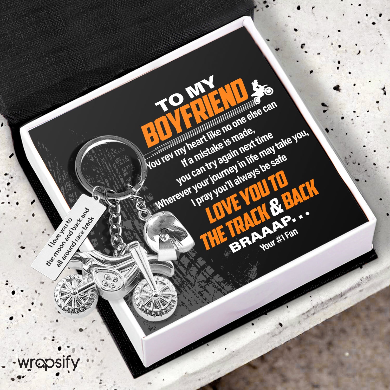Dirt Bike Helmet Keychain - Biker - To My Boyfriend - You Rev My Heart Like No One Else Can - Gkey12005