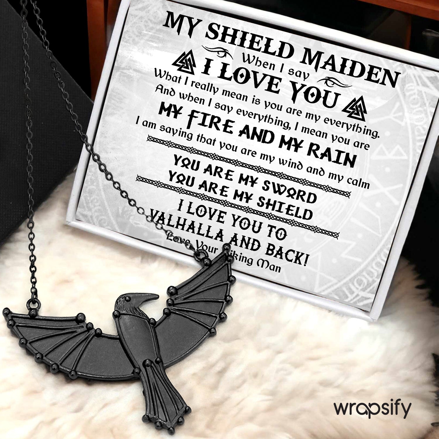 Dark Raven Necklace - Viking - To My Shieldmaiden - You Are My Fire And My Rain - Gncm13018