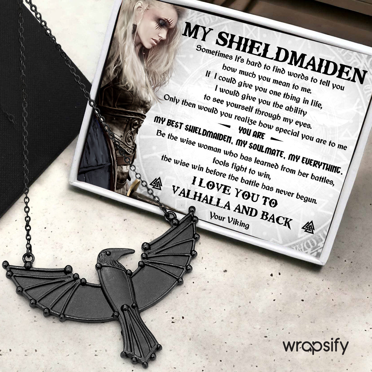 Dark Raven Necklace - Viking - My Shield Maiden - I Love You To Valhalla And Back - Gncm13013
