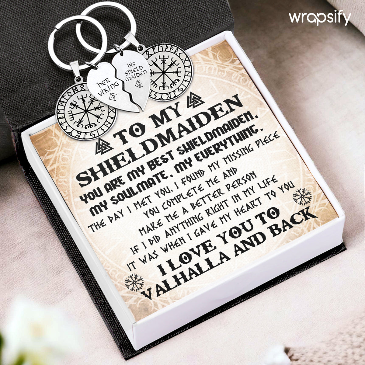 Viking Compass Couple Keychains - Viking - To My Shieldmaiden - I Love You To Valhalla And Back - Gkdl13003