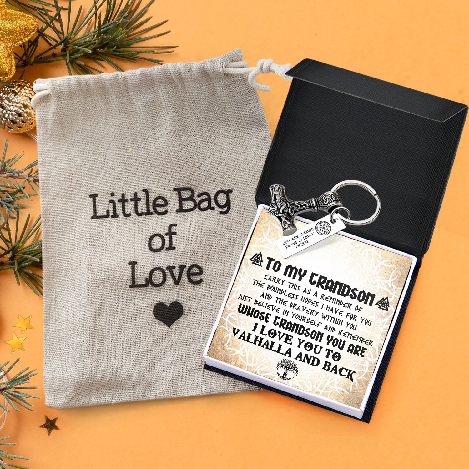 Viking Thor Keychain - Viking - To My Grandson - Brave, Steadfast, And Ever-Forward - Gkbv22002