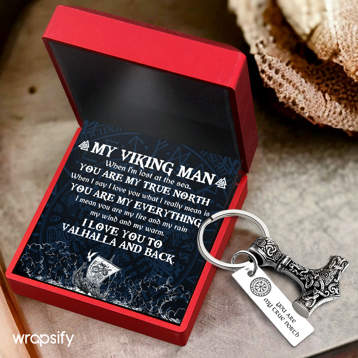 Viking Thor Keychain - Viking - To My Man - You Are My True North - Gkbv26009