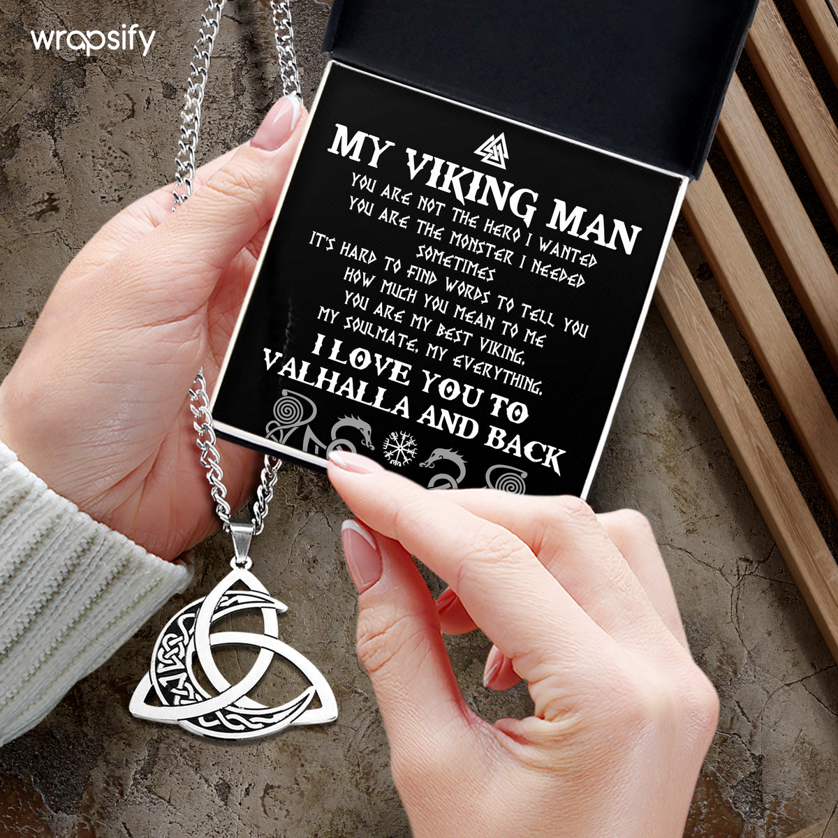 Triple Moon Necklace - Viking - To My Viking Man - You Are The Monster I Needed - Gnya26003