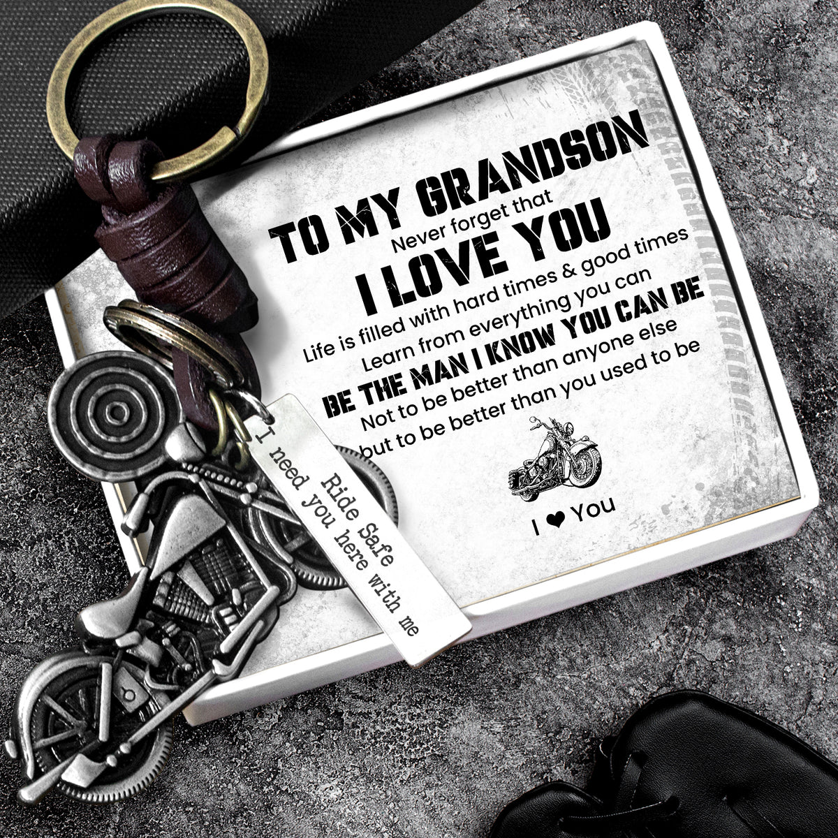 Motorcycle Keychain - Biker - To My Grandson - Never Forget That I Love You - Gkx22001