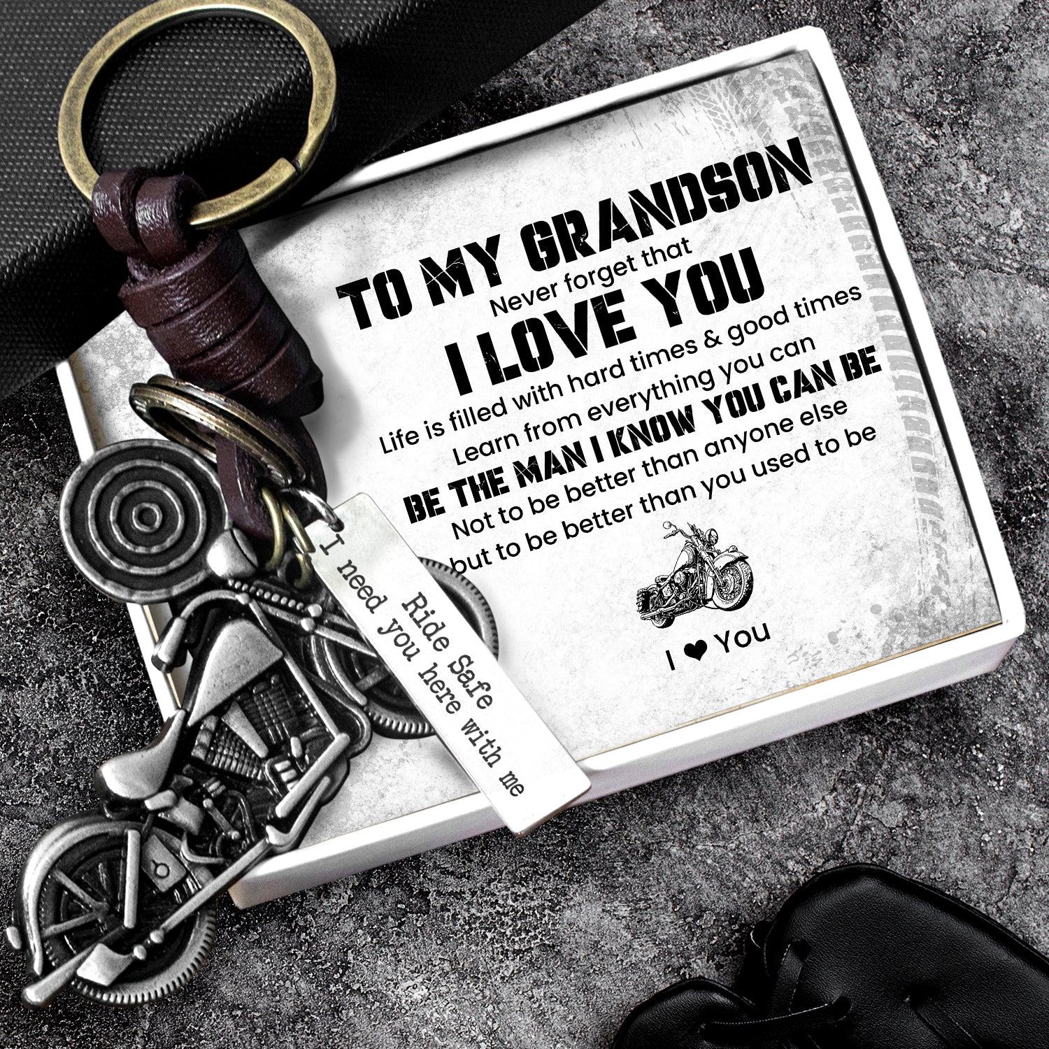 Motorcycle Keychain - Biker - To My Grandson - Never Forget That I Love You - Gkx22001