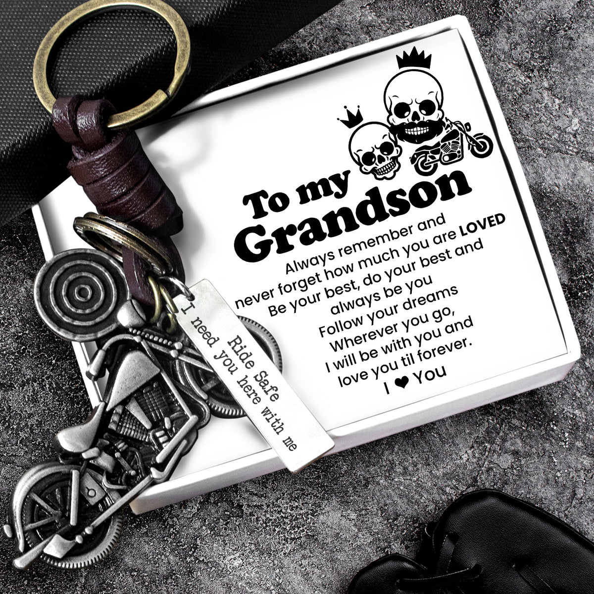 Motorcycle Keychain - Biker - To My Grandson - Ride Safe I Need You Here With Me - Gkx22003