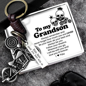 Motorcycle Keychain - Biker - To My Grandson - Ride Safe I Need You Here With Me - Gkx22003