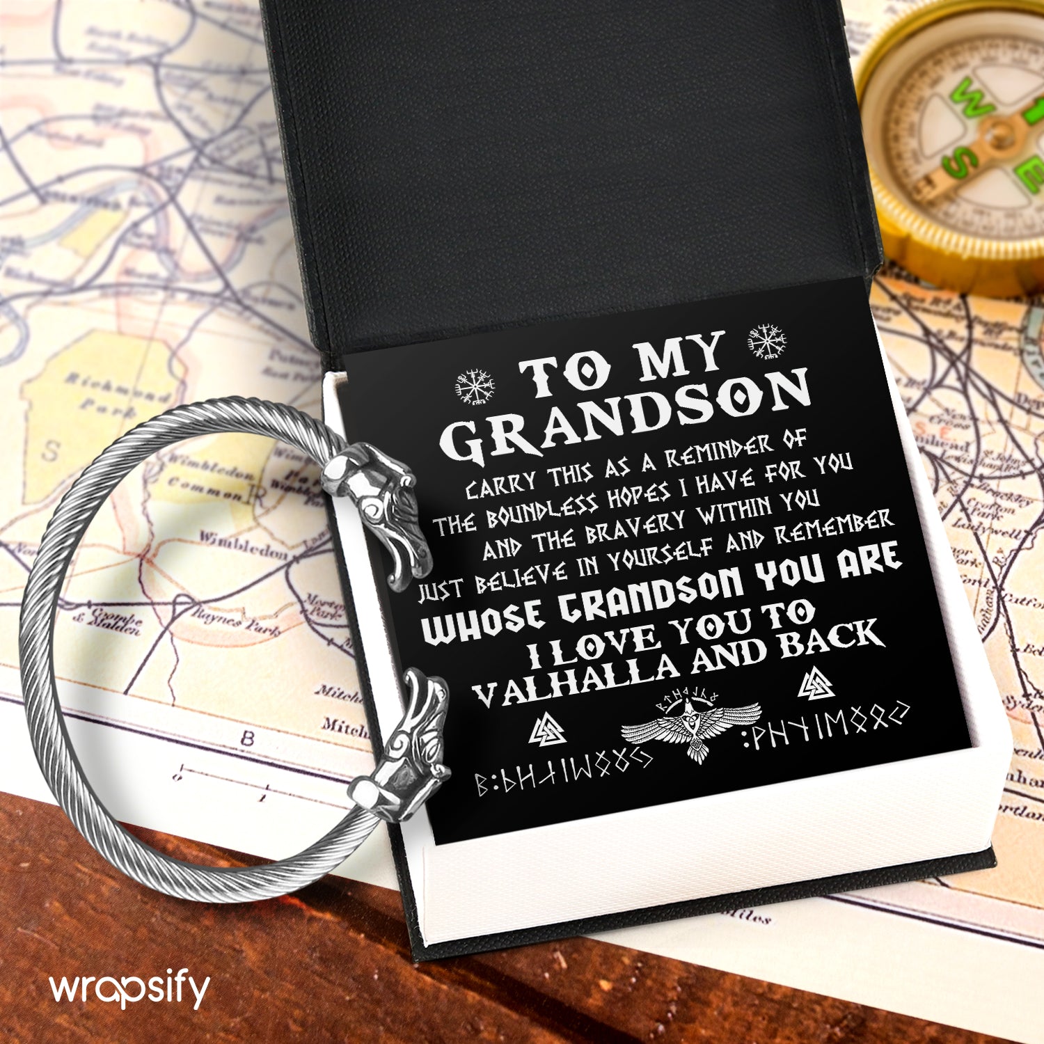 Norse Dragon Bracelet - Viking - To My Grandson - I Love You To Valhalla & Back - Gbzi22003