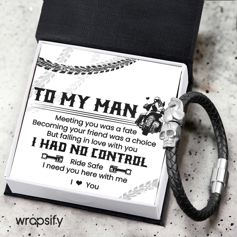 Skull Cuff Bracelet - Biker - To My Man - Falling In Love With You I Had No Control - Gbbh26032