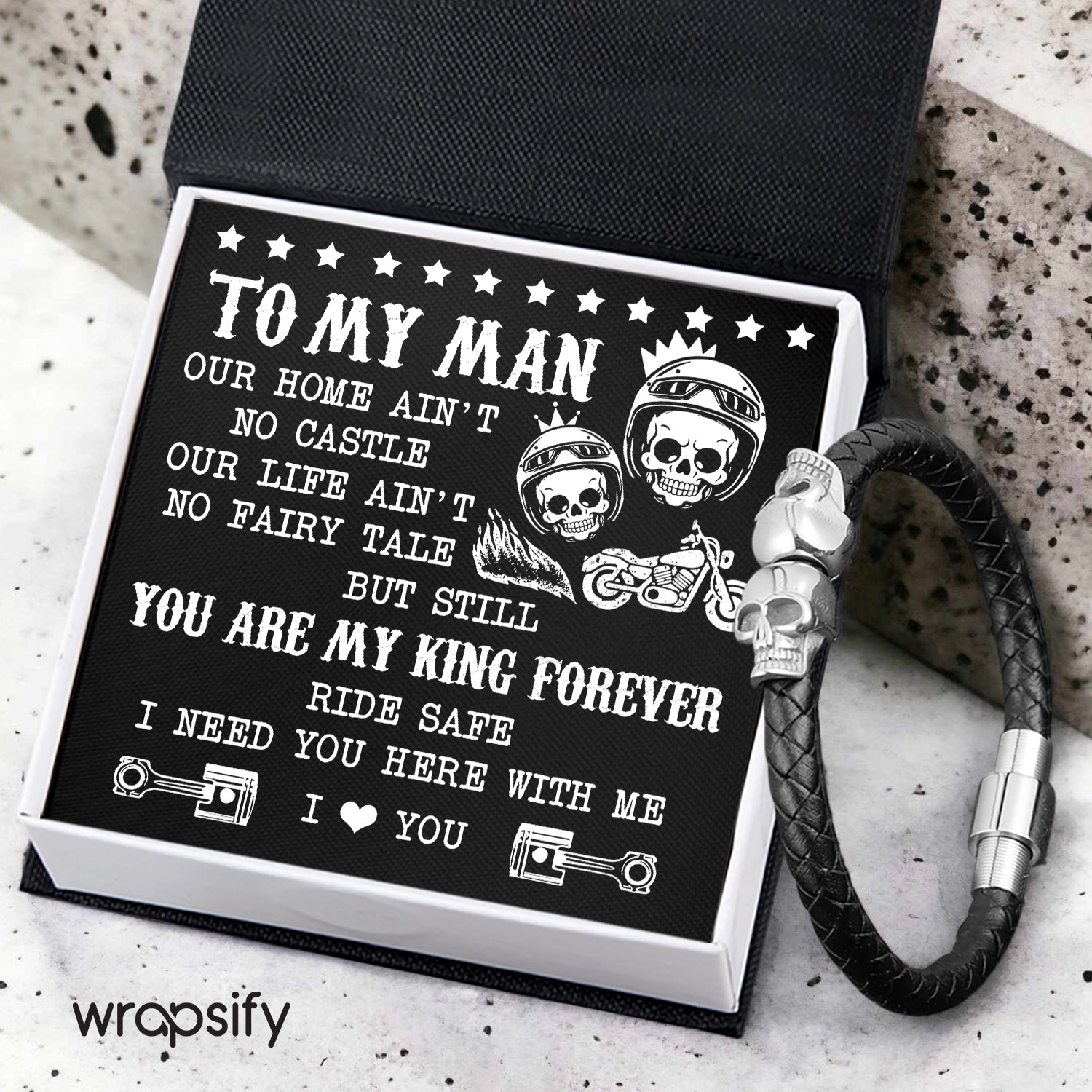Skull Cuff Bracelet - Biker - To My Man - You Are My King Forever - Gbbh26033