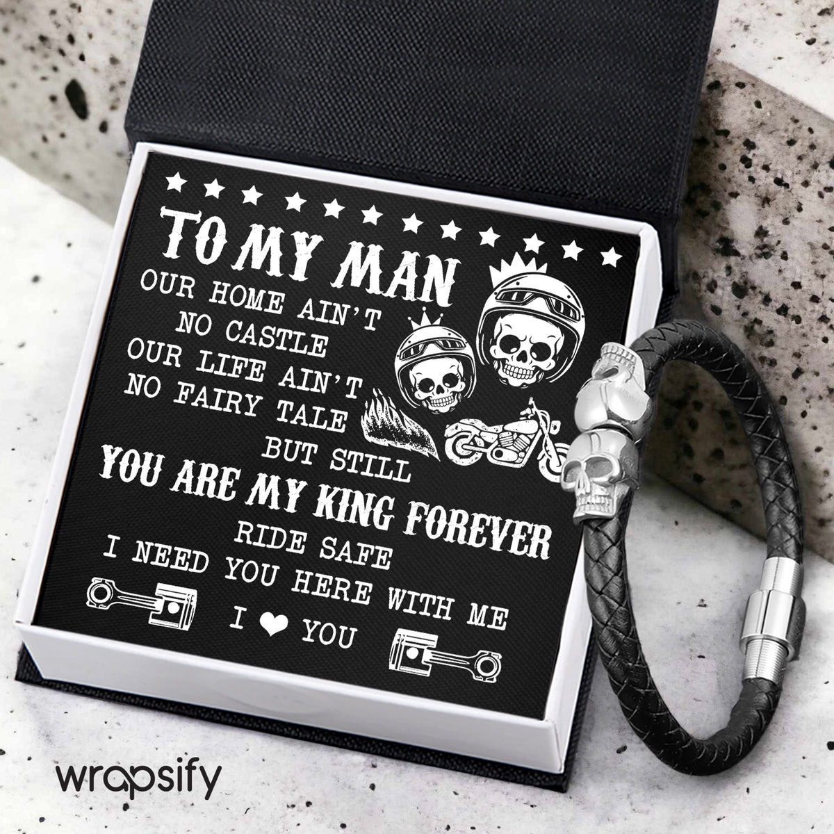 Skull Cuff Bracelet - Biker - To My Man - You Are My King Forever - Gbbh26033