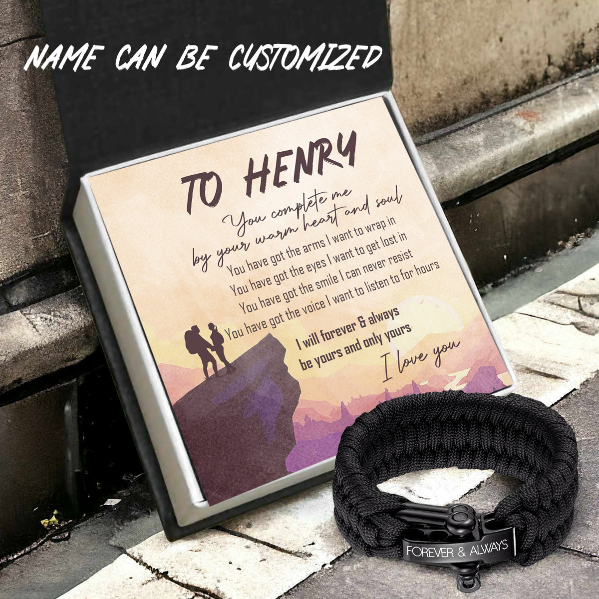 Personalized Paracord Rope Bracelet - Hiking - To My Man - You Complete Me By Your Warm Heart And Soul - Gbxa26008