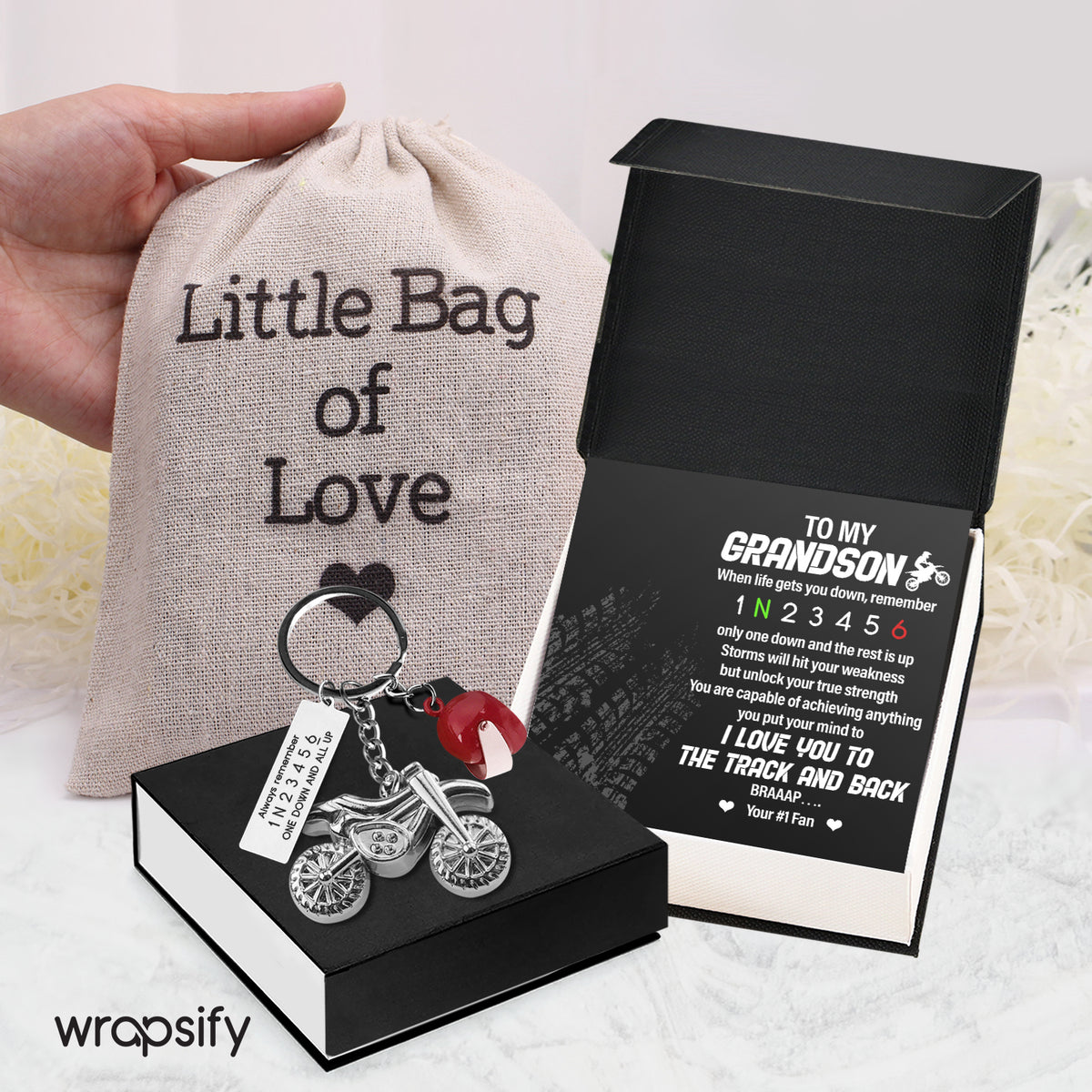 Dirt Bike Helmet Keychain - Biker - To My Grandson - I Love You To The Track & Back - Gkey22001