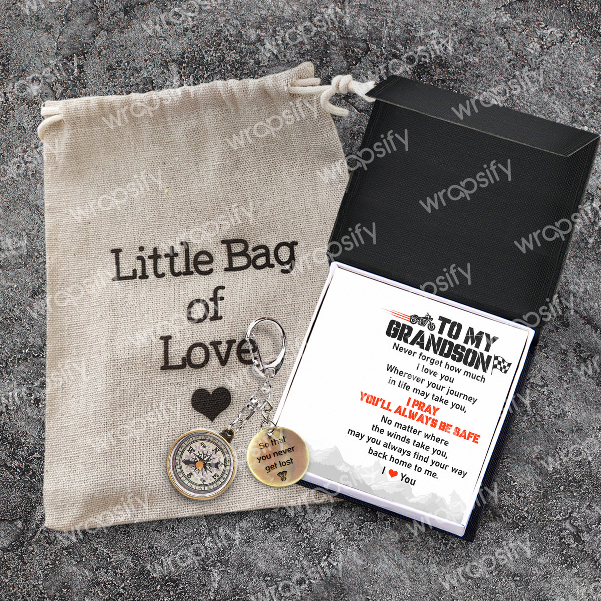 Mini Compass Keychain - Biker - To My Grandson - Never Forget How Much I Love You - Gkez22002