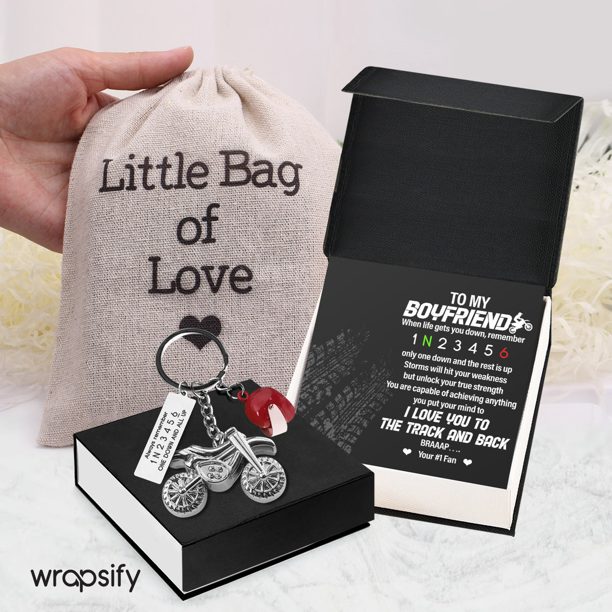 Dirt Bike Helmet Keychain - Biker - To My Boyfriend - I Love You To The Track & Back - Gkey12007