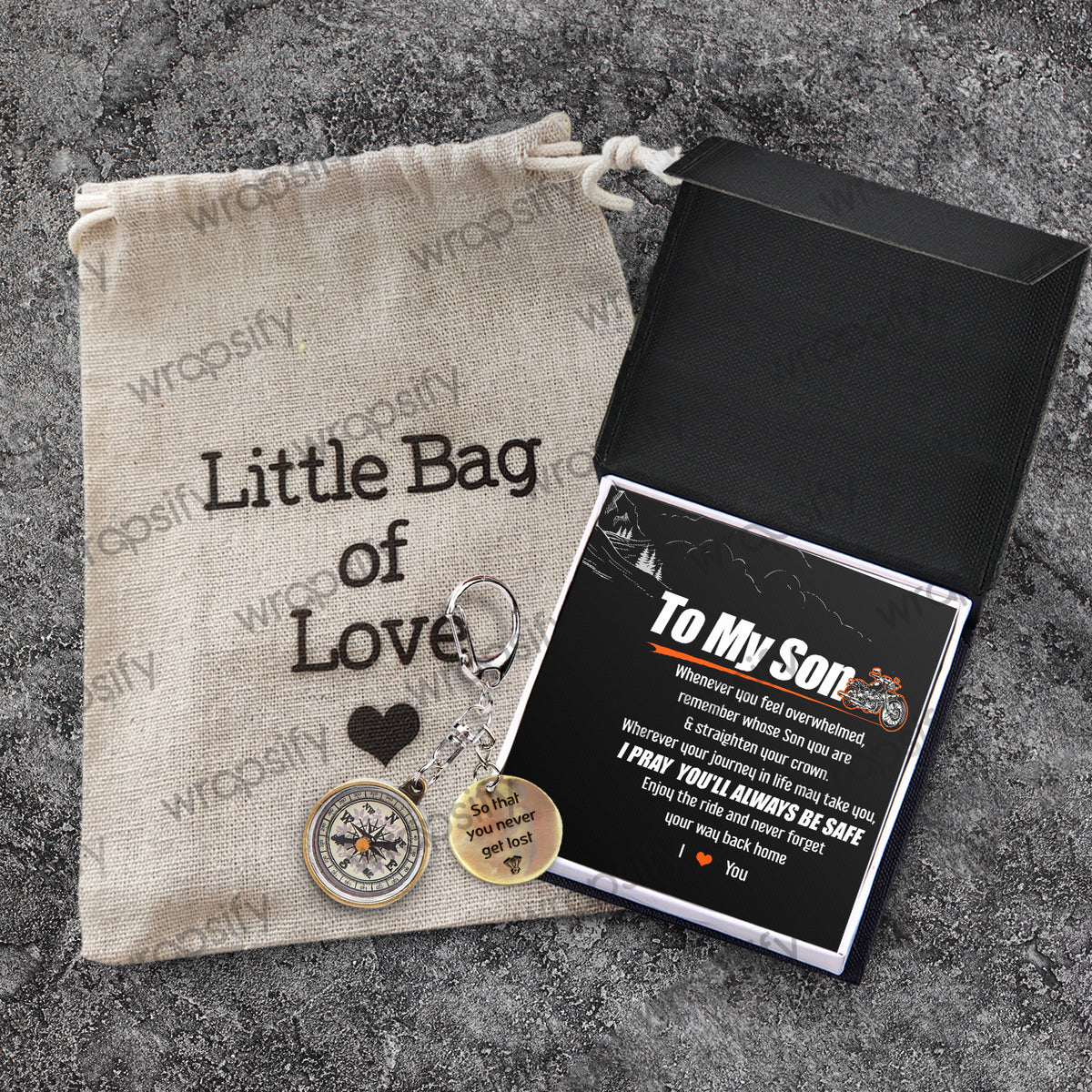 Mini Compass Keychain - Biker - To My Son - I Pray You'll Always Be Safe - Gkez16003