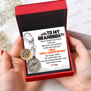 Mini Compass Keychain - Biker - To My Grandson - Never Forget How Much I Love You - Gkez22002