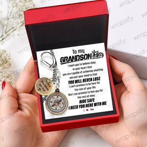 Mini Compass Keychain - Biker - To My Grandson - You Will Never Lose - Gkez22001