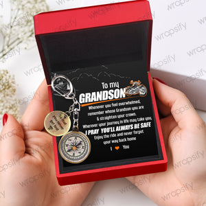 Mini Compass Keychain - Biker - To My Grandson - I Pray You'll Always Be Safe - Gkez22003