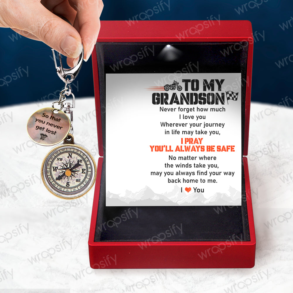 Mini Compass Keychain - Biker - To My Grandson - Never Forget How Much I Love You - Gkez22002