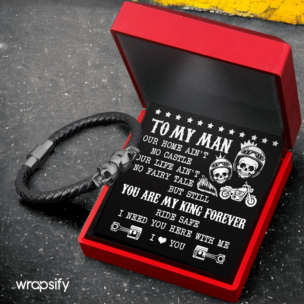 Skull Cuff Bracelet - Biker - To My Man - You Are My King Forever - Gbbh26033