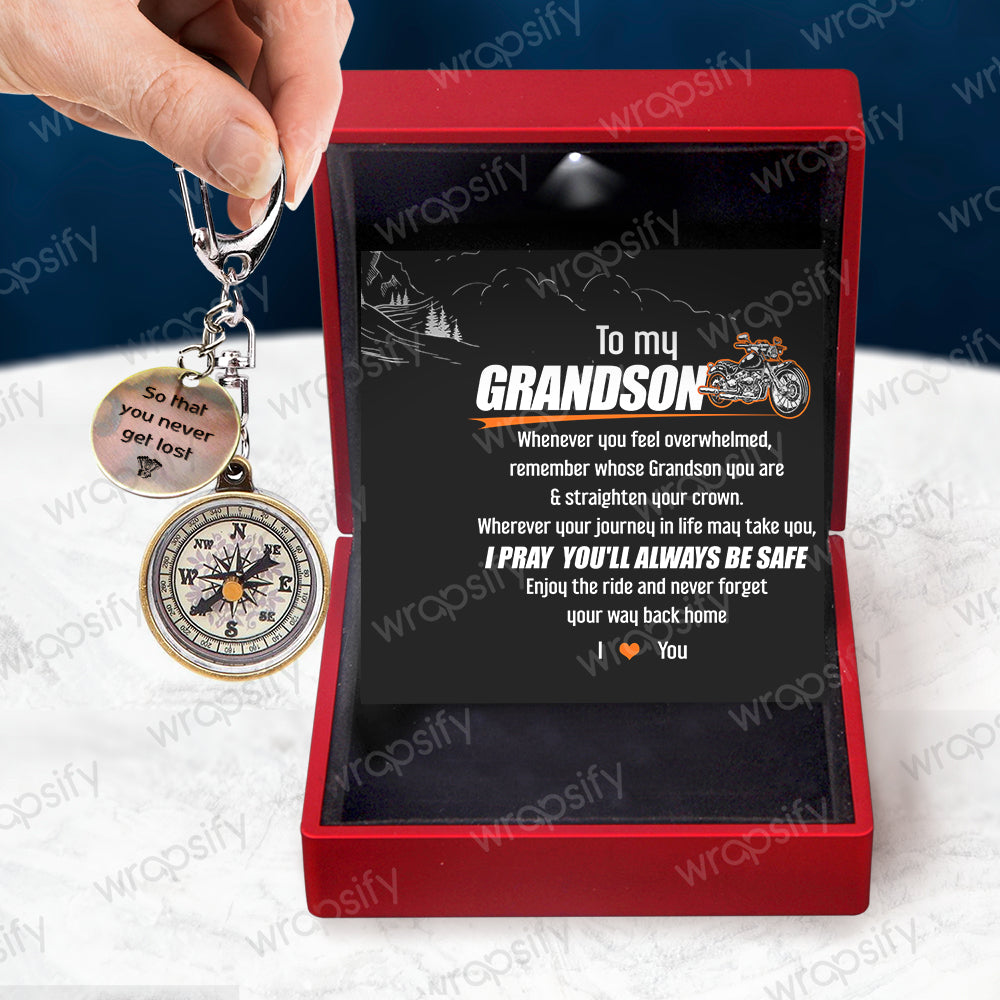 Mini Compass Keychain - Biker - To My Grandson - I Pray You'll Always Be Safe - Gkez22003