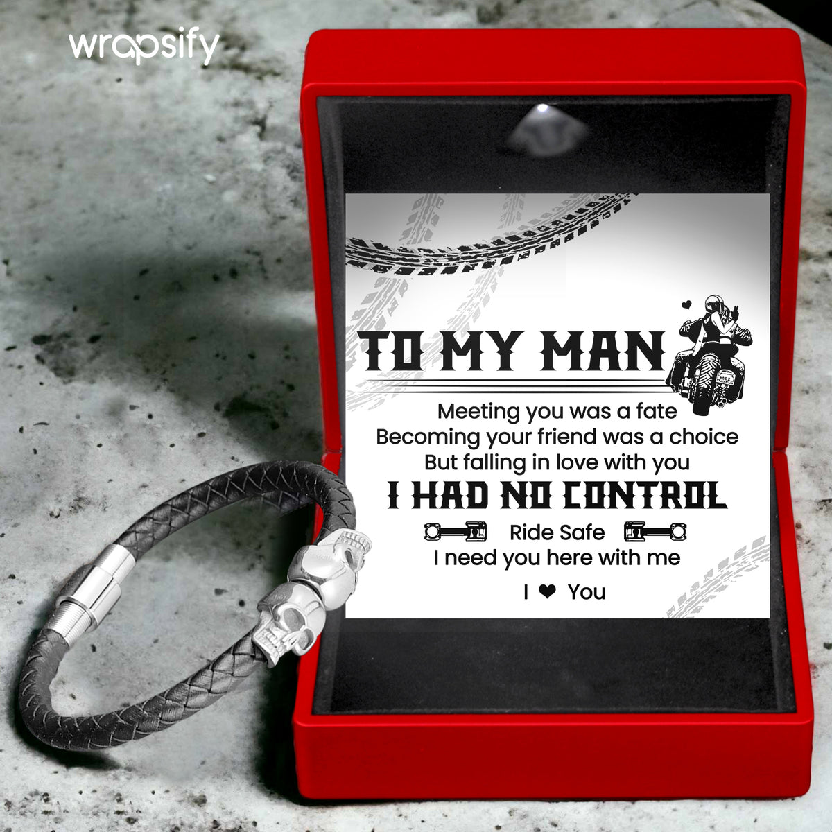 Skull Cuff Bracelet - Biker - To My Man - Falling In Love With You I Had No Control - Gbbh26032