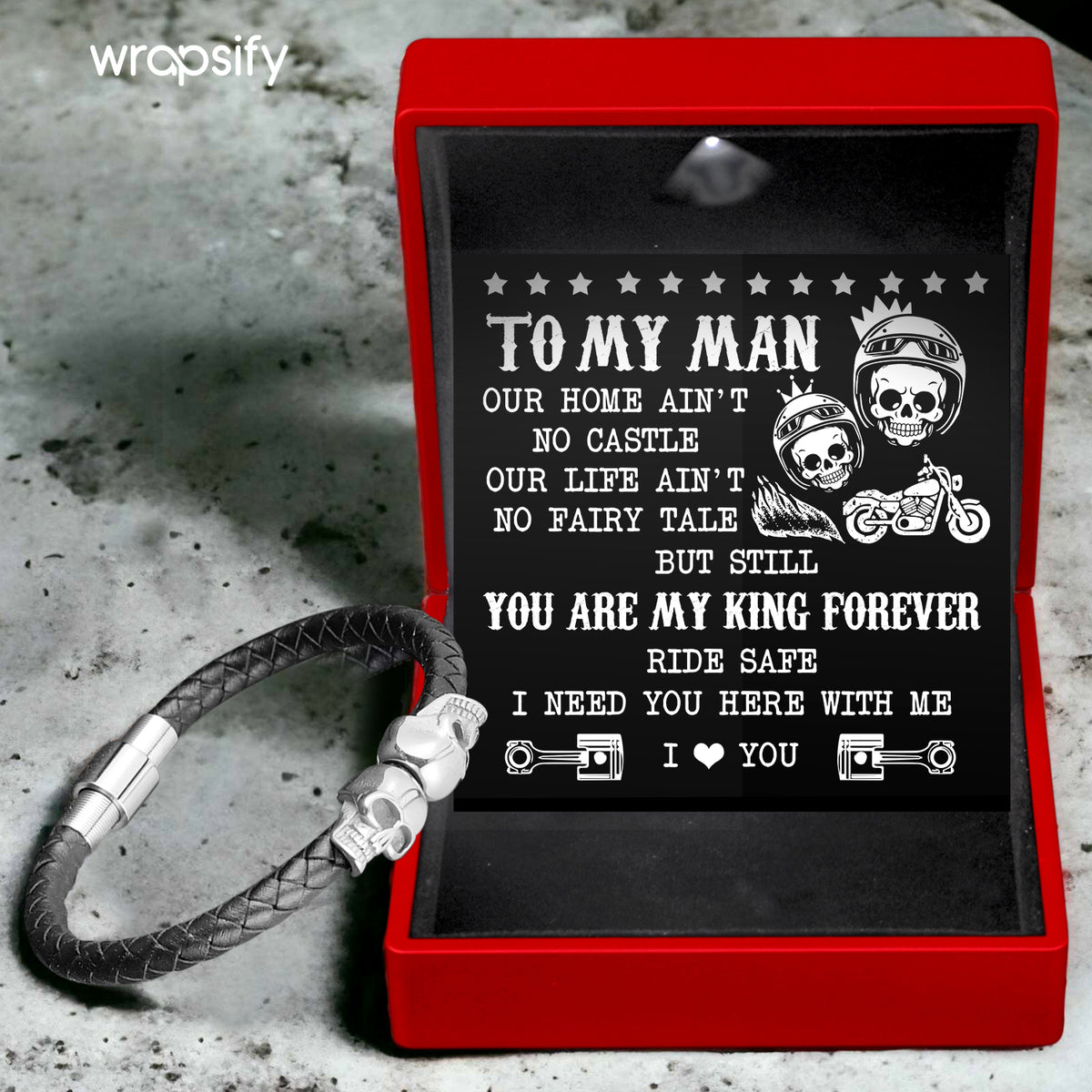 Skull Cuff Bracelet - Biker - To My Man - You Are My King Forever - Gbbh26033