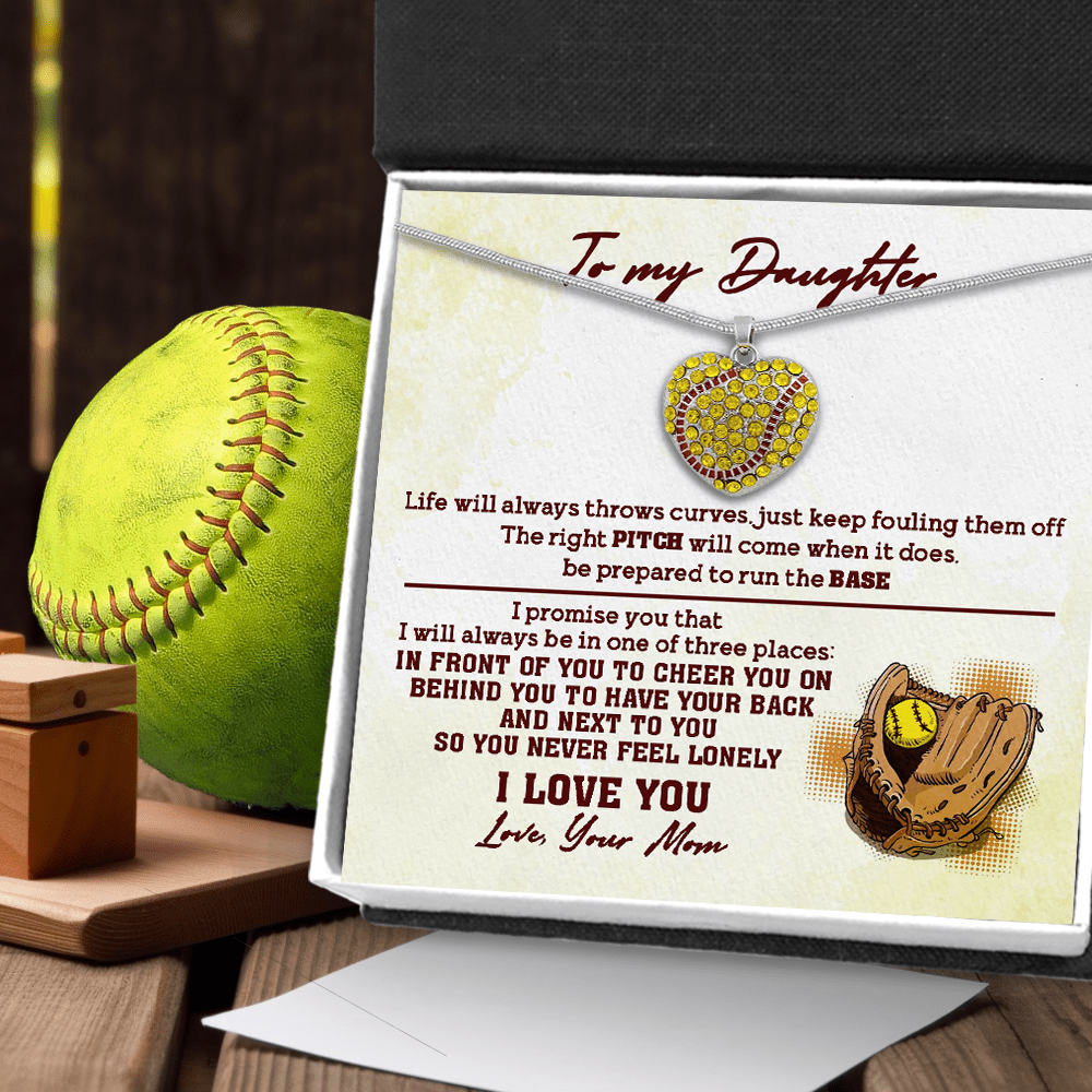 New Softball Heart Necklace - Softball - To My Daughter - From Mom - Life Will Always Throw Curves, Just Keep Fouling Them Off - Gnep17033