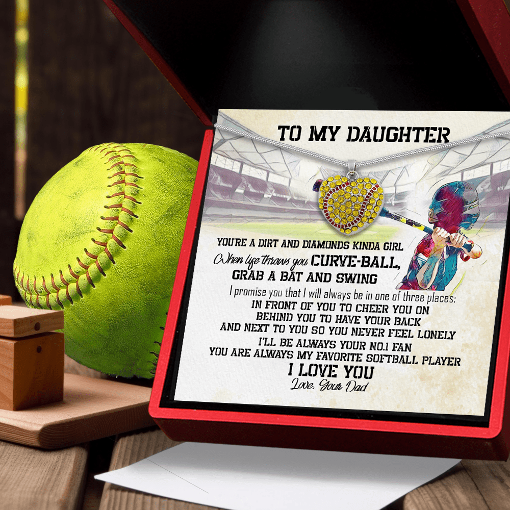New Softball Heart Necklace - Softball - To My Daughter - You Are A Dirt And Diamonds Kinda Girl - Gnep17032
