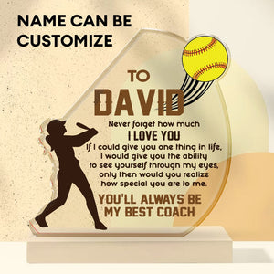 Personalized Crystal Plaque - Softball - To My Dad - Never Forget How Much I Love You - Gznf18020