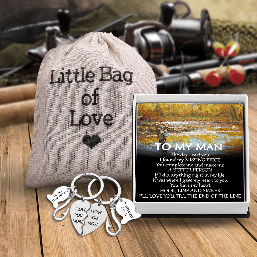 Wrapsify Personalized Fishing Heart Puzzle Keychains - Fishing - to My Man - I'll Love You Till The End of The Life - Gkbn26004 Standard Box + Gift Bag