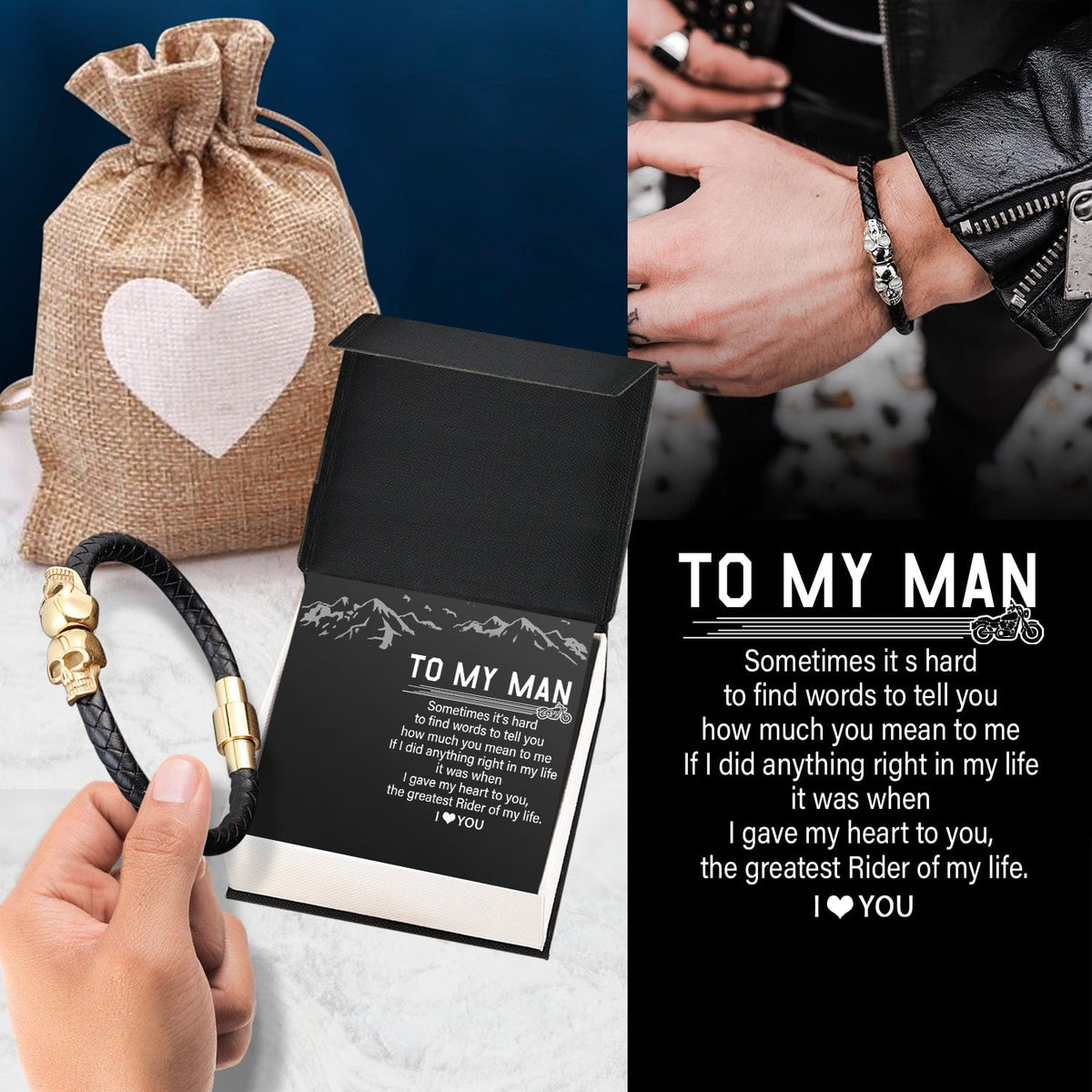 Skull Cuff Bracelet - Biker - To My Man - The Greatest Rider Of My Life - Gbbh26030