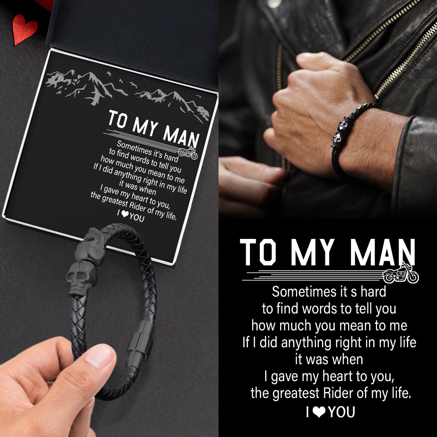 Skull Cuff Bracelet - Biker - To My Man - The Greatest Rider Of My Life - Gbbh26030