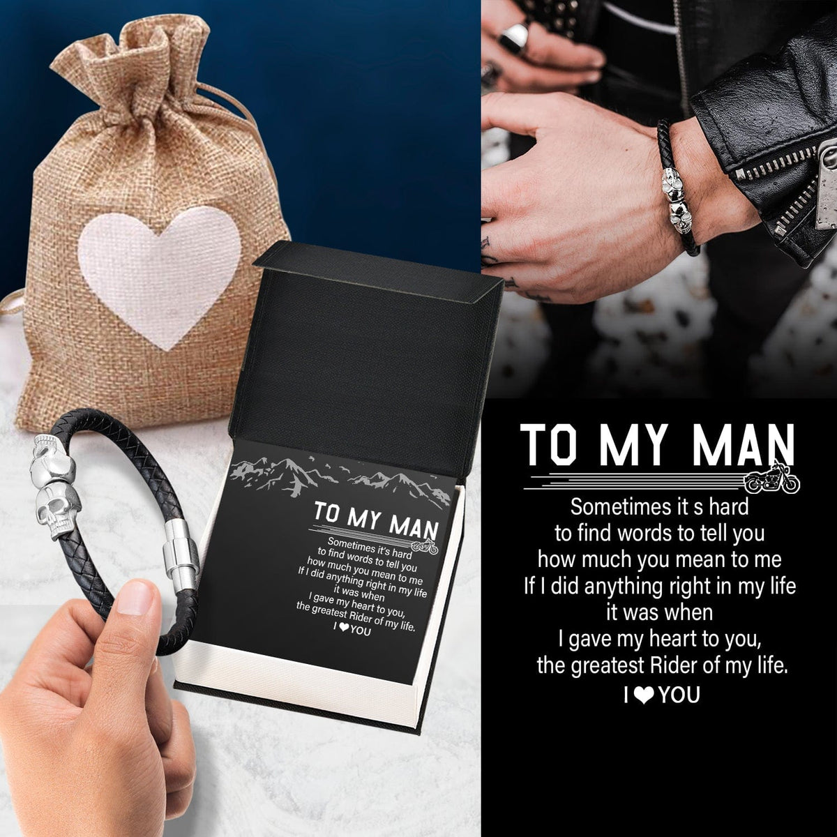 Skull Cuff Bracelet - Biker - To My Man - The Greatest Rider Of My Life - Gbbh26030