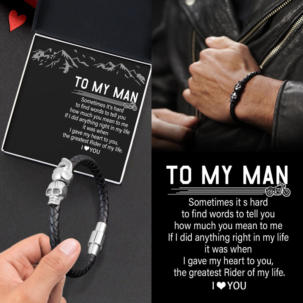 Skull Cuff Bracelet - Biker - To My Man - The Greatest Rider Of My Life - Gbbh26030
