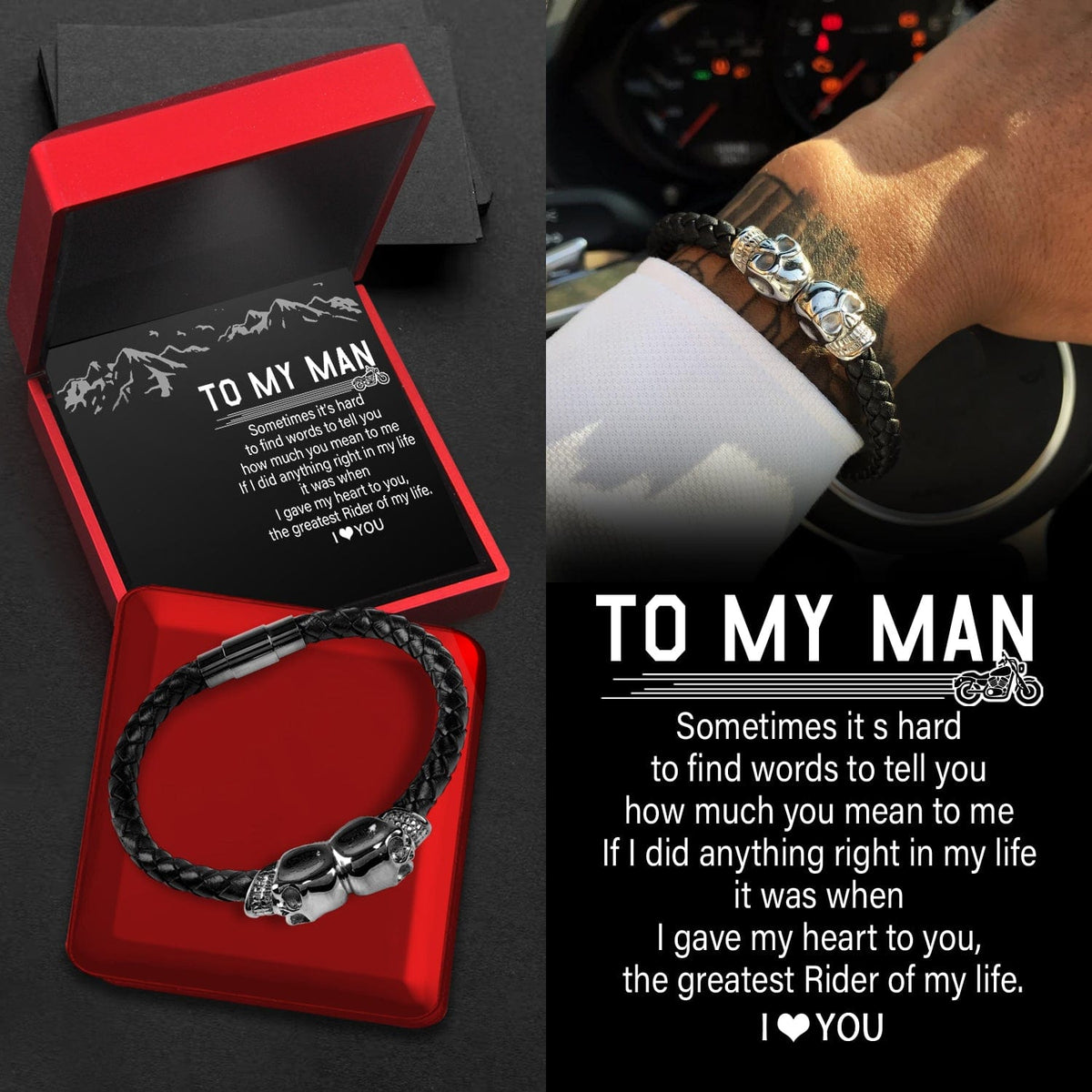 Skull Cuff Bracelet - Biker - To My Man - The Greatest Rider Of My Life - Gbbh26030
